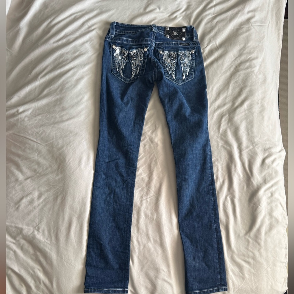 Miss Me Angel Wings Rhinestone Straight Low Rise Jeans